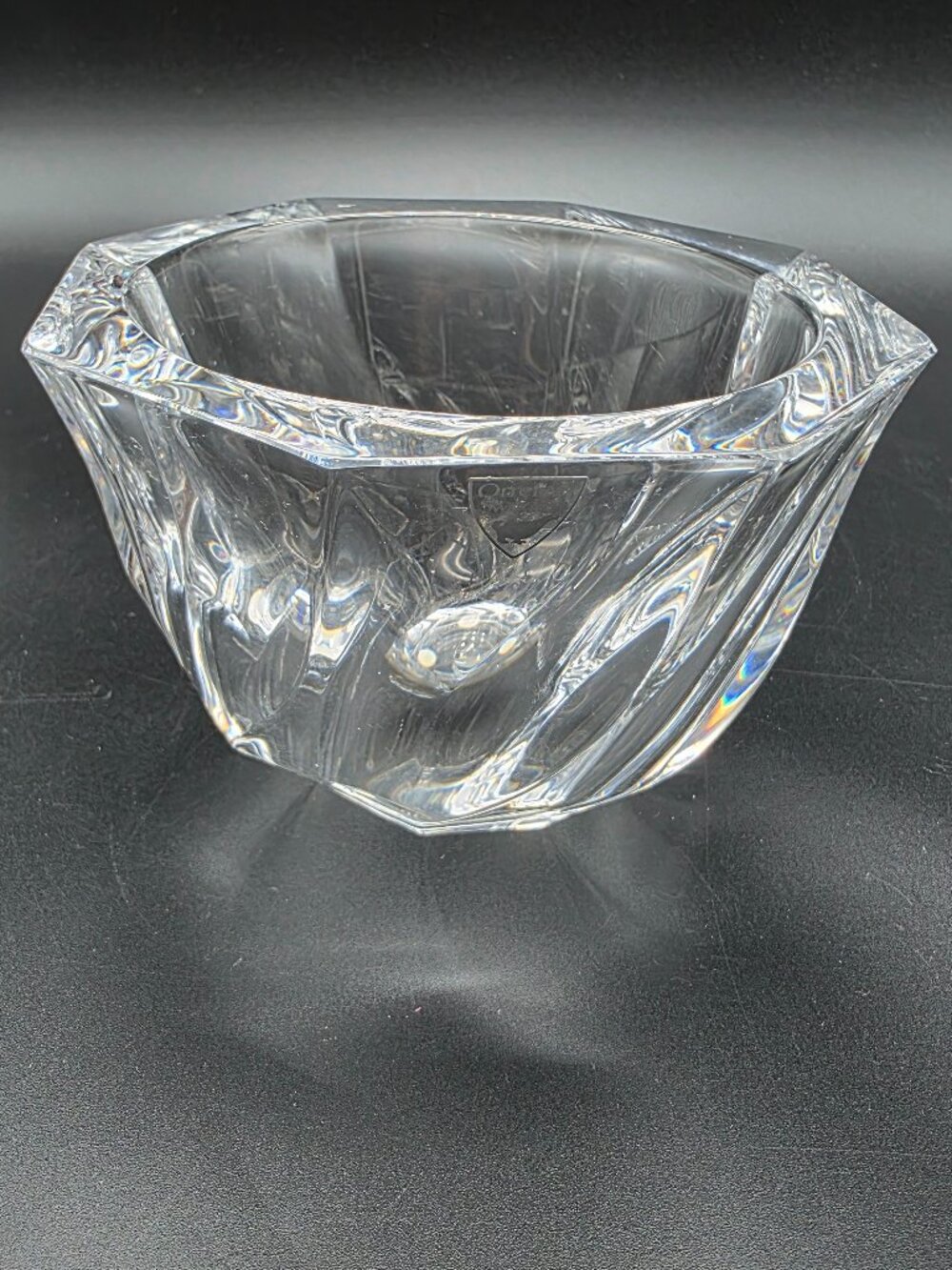 Vintage Orrefors Crystal Dish Bowl Etched Signature, Made In SWEDEN